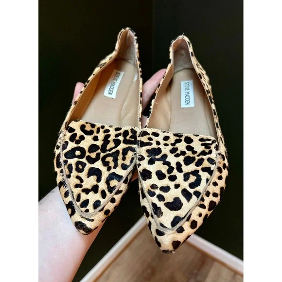 Steve Madden Leopard Print Cow Hair Pointed Toe Flats Women's Size 7M - Picture 6 of 7